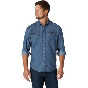 Men's Mid Tint Denim Iconic Denim Regular Fit Snap Shirt